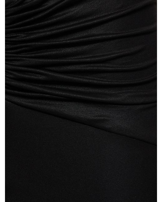 Alessandra Rich Black Laminated Jersey Long Dress W/ Lace