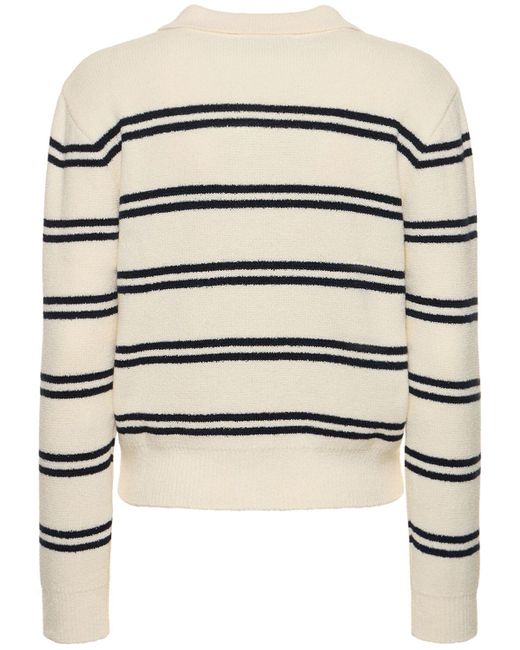 DUNST Natural Striped Open Collar Knit Cardigan