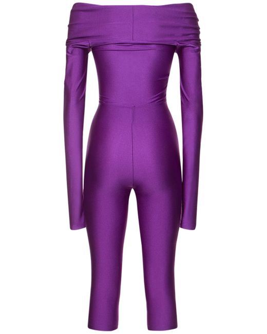 ANDAMANE Purple Kendall Shiny Lycra Long Sleeve Jumpsuit