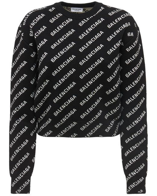 Balenciaga Black All Over Mini Logo Cotton Blend Sweater