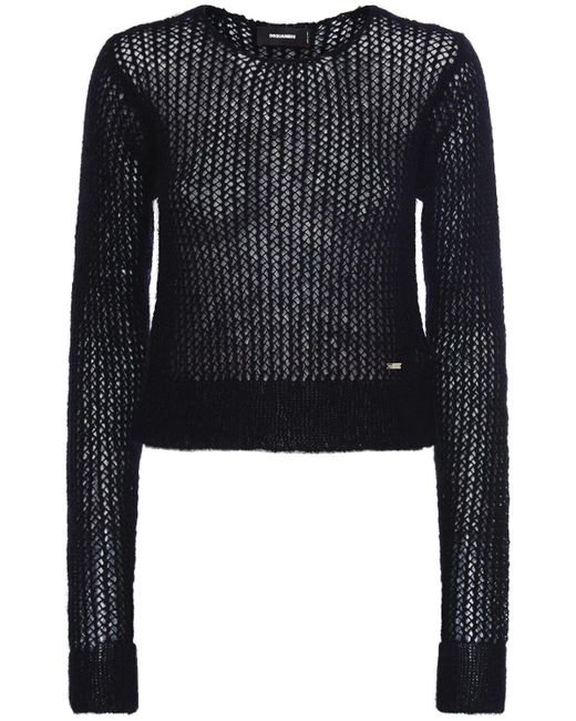 DSquared² Black Mohair Blend Open Knit Sweater