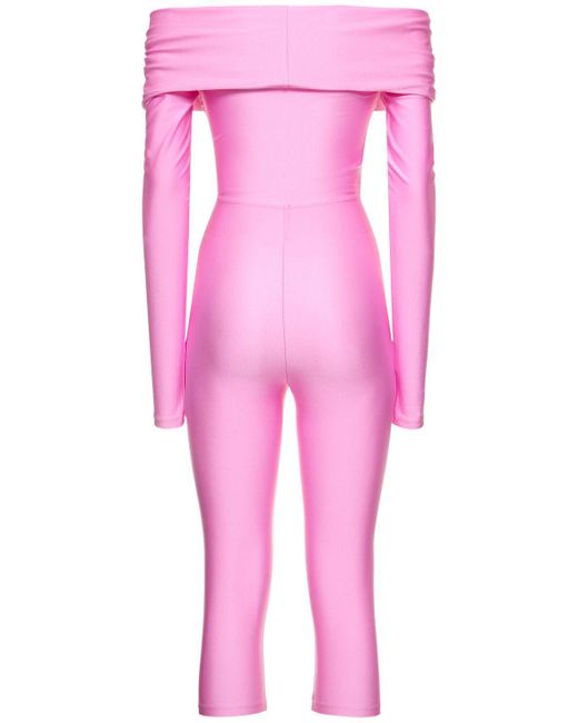 ANDAMANE Pink Kendall Shiny Lycra Long Sleeve Jumpsuit