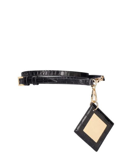 Tory Burch Black 1.3cm Leather Belt W/ Logo Mirror