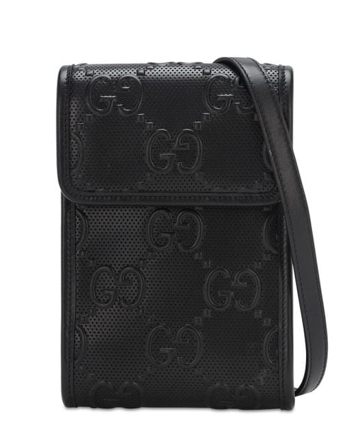 Gucci Black GG Branded Leather Messenger Bag for men