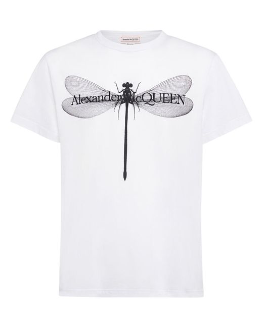 T-shirt en coton imprimé libellule Alexander McQueen pour homme en coloris  Blanc | Lyst