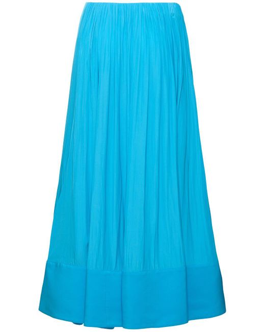 Lanvin Blue Flared Satin High Waist Midi Skirt