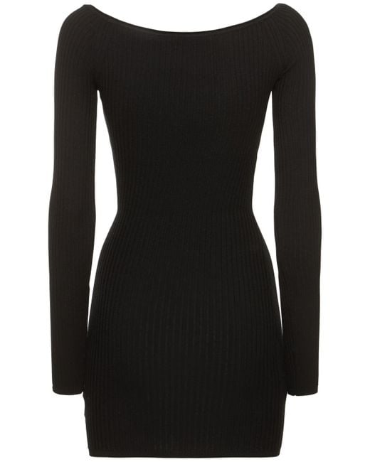 Blumarine Black Off-shoulder Viscose Mini Dress W/rose