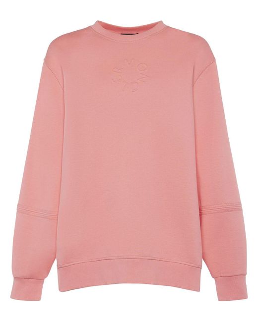 Sweat-shirt en coton à logo embossé Moncler en coloris Pink