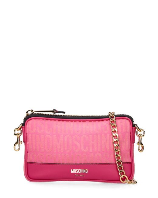 Moschino Monogram Jacquard Nylon Shoulder Bag in Pink | Lyst UK