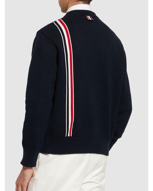 Suéter de algodón con cuello redondo Thom Browne de hombre de color Blue