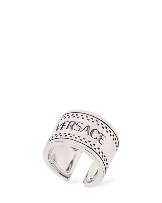Versace White Metal Logo Ring for men