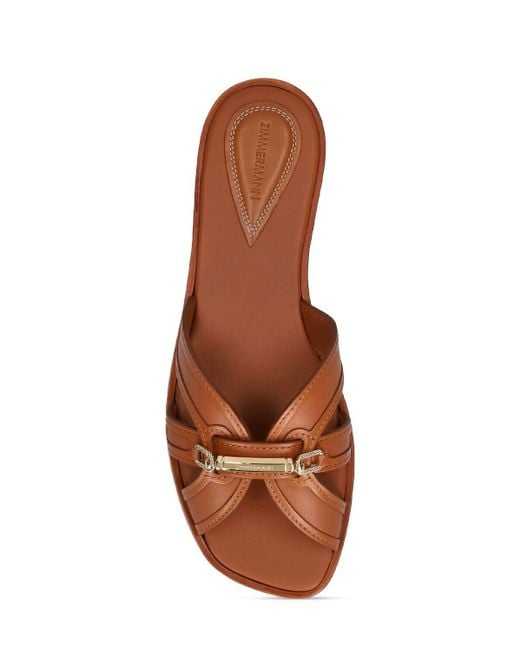 Zimmermann Brown 10Mm Prisma Slide Leather Flat Sandals
