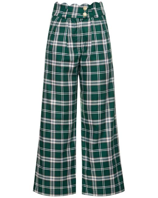 Maria de la Orden Green New Chestnut Check Scalloped Wide Pants