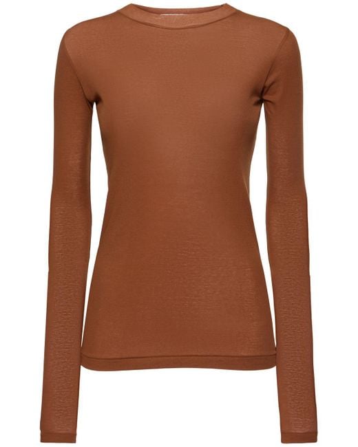 Auralee Brown Sheer Cotton Rib Long-sleeve T-shirt