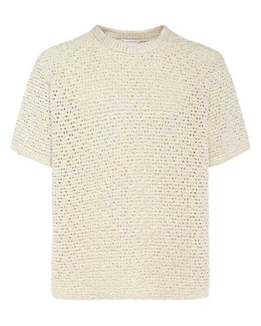 T-shirt in cotone crochet di Bottega Veneta in Natural da Uomo
