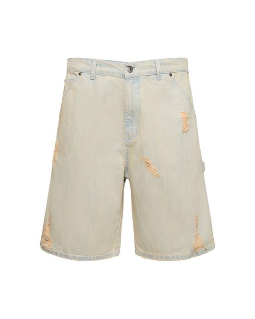 MSGM White Distressed Cotton Denim Shorts for men