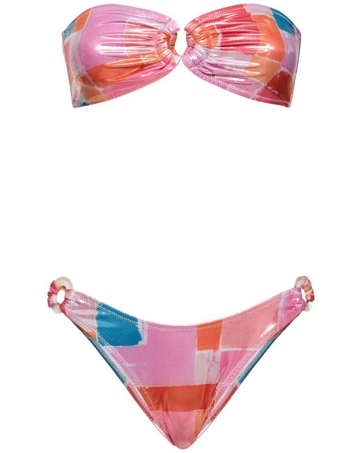 Reina Olga Pink Bandcamp Printed Bandeau Bikini Set