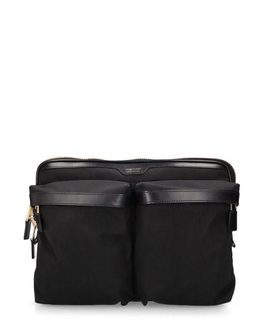 Tom Ford Black Logo Tech & Leather Messenger Bag for men