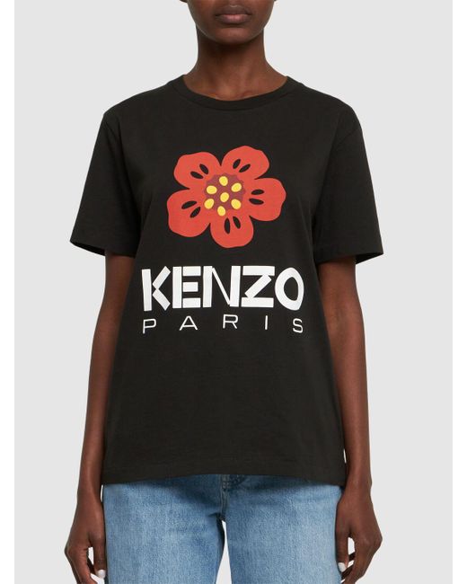 Camiseta de algodón jersey con logo KENZO de color Black