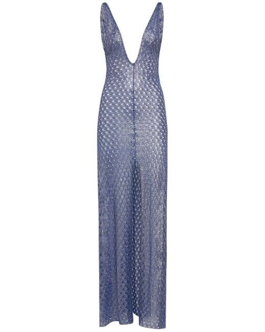 Missoni Blue Sequined V-neck Long Dress
