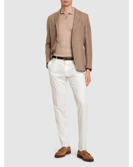 Pantalon en coton stretch à plis Tagliatore pour homme en coloris White