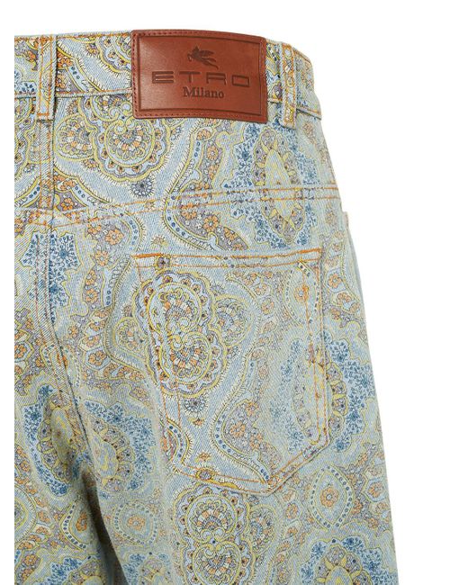 Etro Multicolor Printed Cotton Denim High Rise Jeans