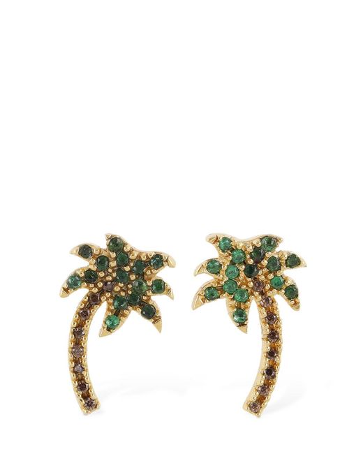 Orecchini clip palm in ottone con cristalli di Palm Angels in Green