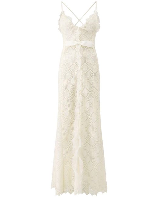 Vestido maxi de encaje macramé con lazo Giambattista Valli de color White