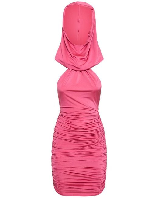 GIUSEPPE DI MORABITO Pink Stretch Jersey Hooded Mini Dress