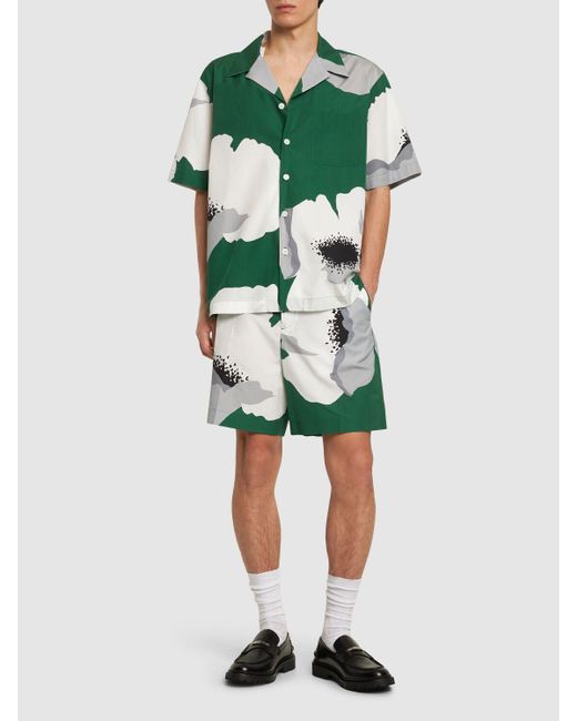 Shorts in cotone stampato di Valentino in Green da Uomo