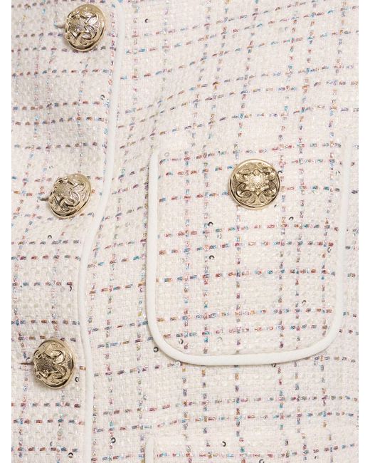 Elie Saab Natural Collarless Tweed Crop Jacket