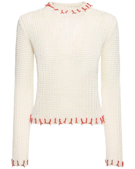 Reina Olga White Coral Net Knit Cotton Blend Top