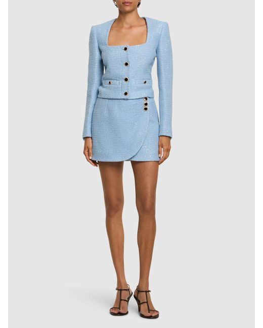 Alessandra Rich Blue Minirock Aus Tweed Mit Pailletten