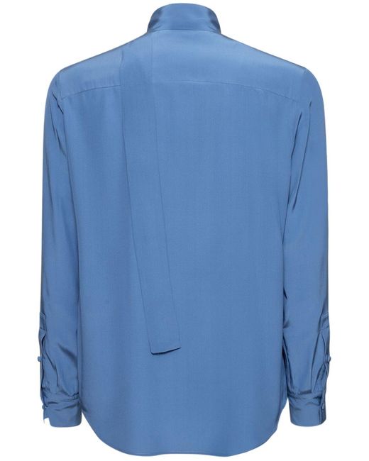 Valentino Blue Silk Crepe Shirt W/ Collar for men