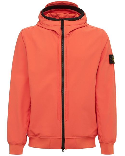 Stone Island Softshell Hooded Jacket in Orange for Men - Lyst