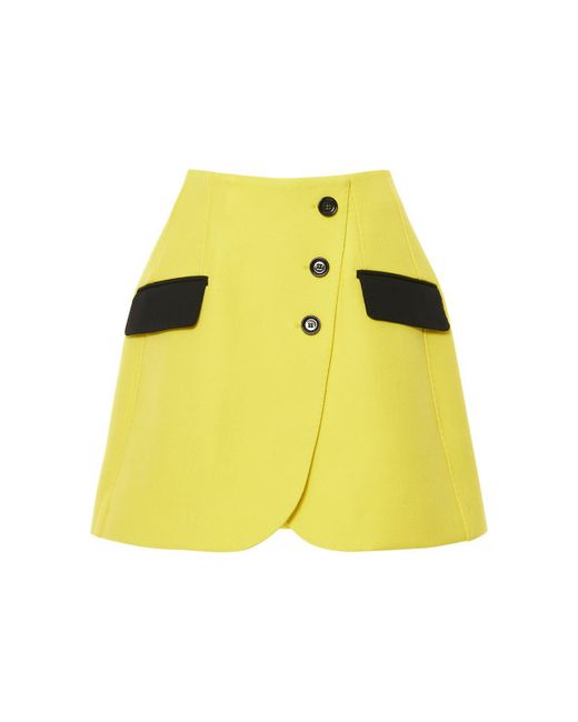 Minifalda asimétrica de gabardina de lana Dolce & Gabbana de color Yellow