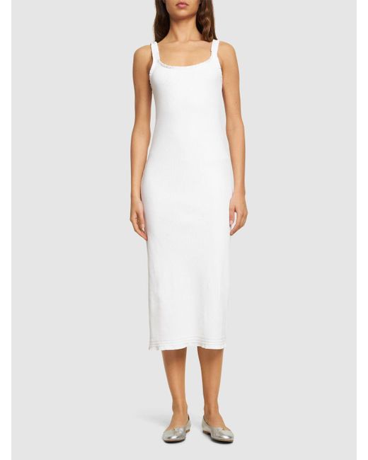 Chloé White Ribbed Cotton Jersey Logo Midi Dress