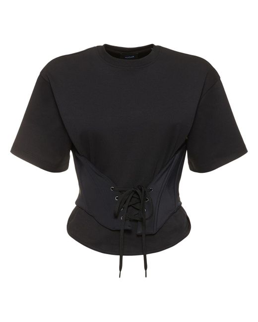 Mugler コットンジャージーコルセットtシャツ Black
