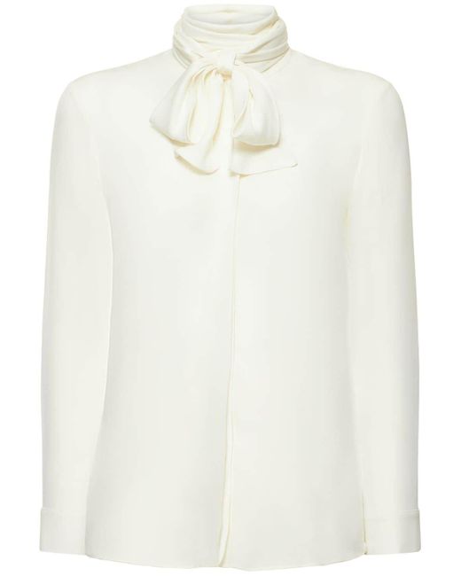 Khaite Tash Satin Silk Blouse Top in White | Lyst