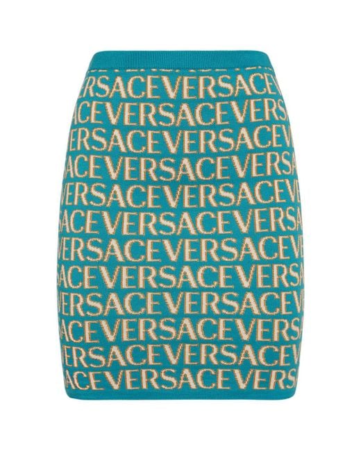 Versace Green Logo Jacquard Knit High Waist Mini Skirt