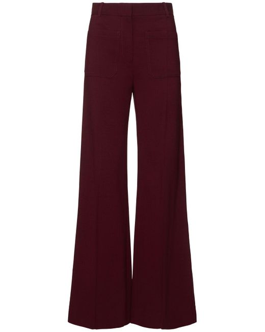 Victoria Beckham Red Alina Viscose Blend Wide Leg Pants