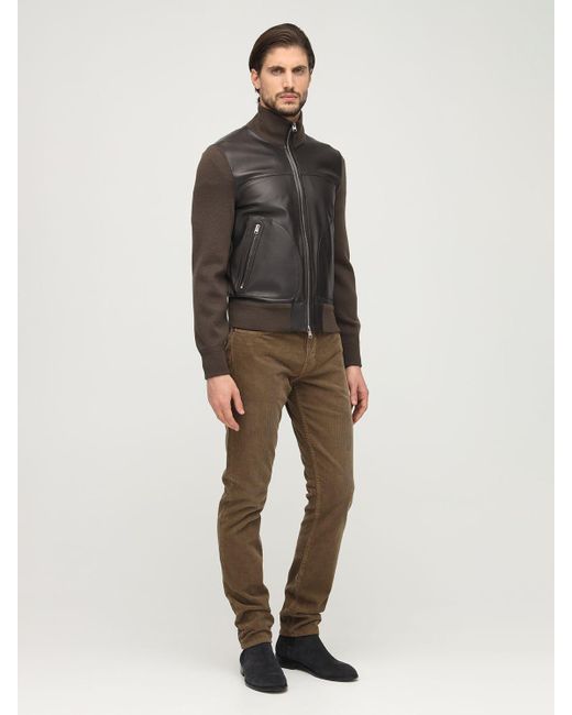Tom Ford Leather & Wool Knit Jacket in Brown for Men - Lyst