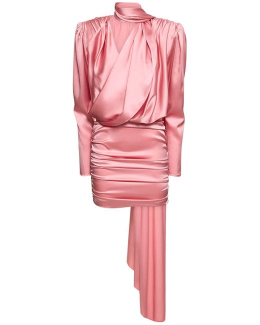 Magda Butrym Pink Silk Satin Draped Mini Dress W/scarf