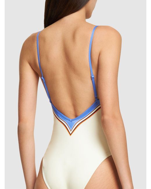 Zimmermann Blue Halcyon Plunge Neck Onepiece Swimsuit