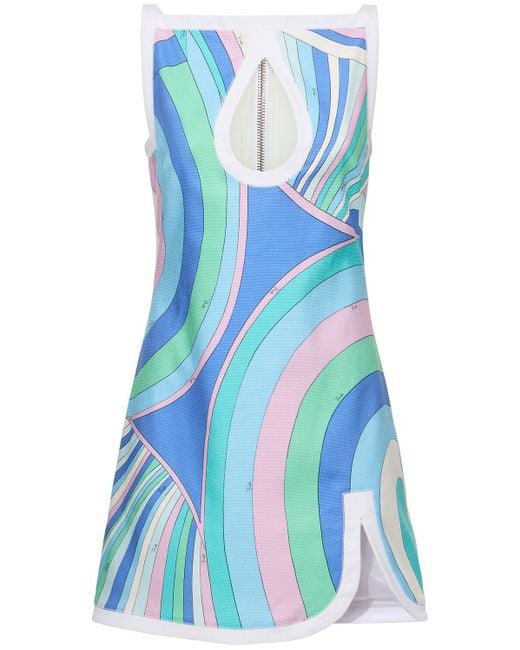 Emilio Pucci Printed Canvas Mini Dress in Blue Lyst Australia