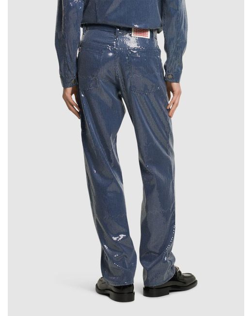 Jeans art in denim di cotone e viscosa di Charles Jeffrey in Blue da Uomo