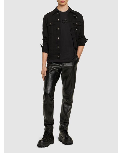 T-shirt in cotone con patch DG strass di Dolce & Gabbana in Black da Uomo