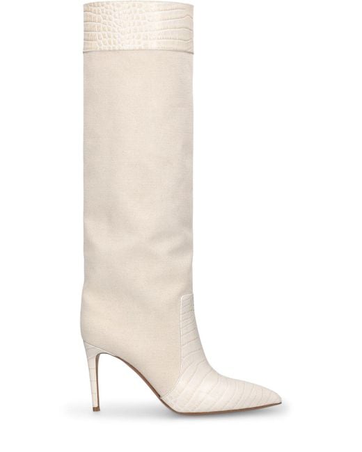 Paris Texas White 85mm Stiletto Leather & Canvas Boots