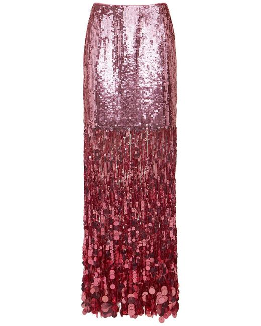 Moschino Sequined Long Skirt W/ Fringe in Pink (Red) | Lyst