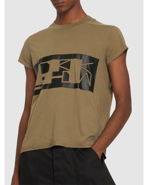 Rick Owens Green Logo Printed Cotton Jersey T-shirt for men